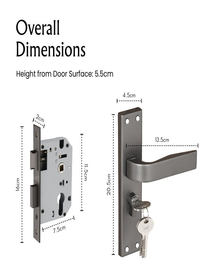 LAPO Main Door Handle Set, Heavy Duty Front Door Lock Set with Keys 60mm Cylinder, 45x50mm Lockbody - Ideal for Home, Bedroom, Office, Hotel (Black Finish, 3 Years Warranty) CY-289 - Image 2